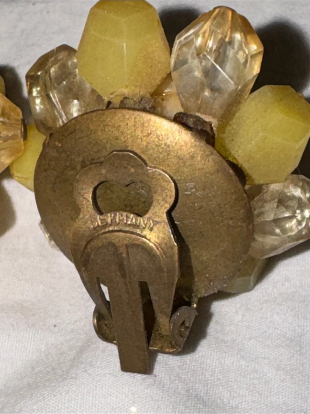 Vintage 1950s West Germany Yellow Beaded Cluster Clip-On Earrings